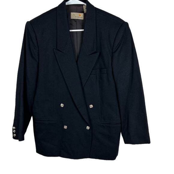 Vintage Liz Claiborne Collection  Double Breasted Black Wool Blazer 10 - Picture 2 of 9